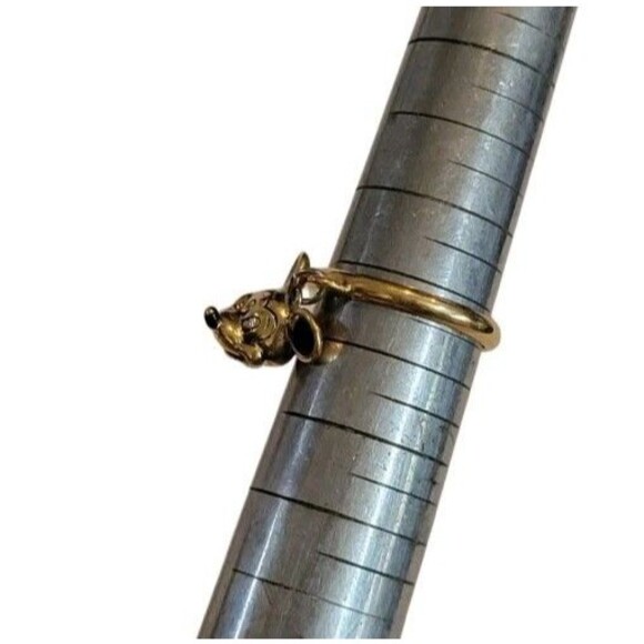 Mickey Mouse 3D Gold Tone Enamel Dangle Charm Ring Sz 5.75 Signed Disney - Picture 5 of 6